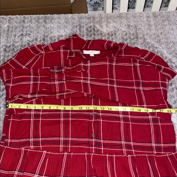 NWT Loft Plaid Swing/Shirt Dress. Size XL. Long Sleeve.  Cotton Blend.  Red. - Picture 9 of 11